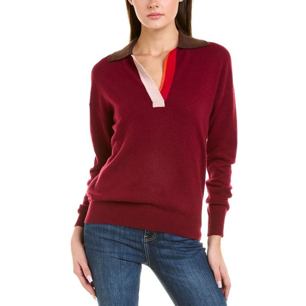 Incashmere Womens  Colorblocked 100% Cashmere Polo Shirt, Red